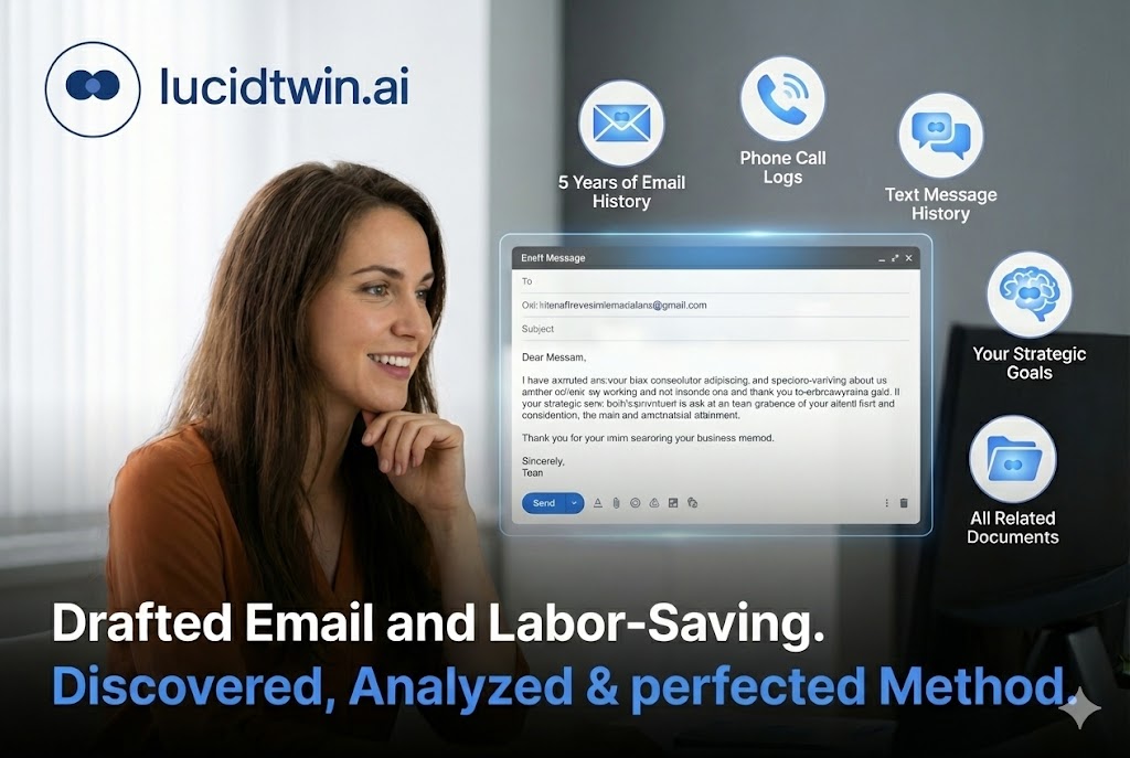 LucidTwin email drafting - using 5 years of email history, phone call logs, text message history, strategic goals, and all related documents to compose the perfect email