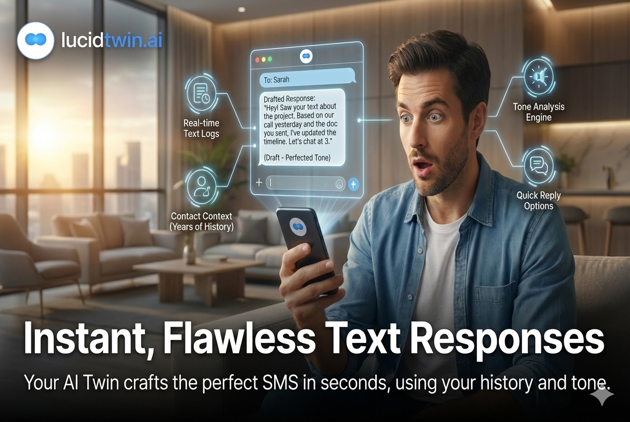 Instant Flawless Text Responses - AI Twin crafts the perfect SMS in seconds using your history and tone